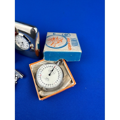 460 - Boxed Travel Alarm Clock, Virgin Atlantic Desk Clock, Smiths Stop watch (boxed) & Ingersoll Nurses W... 