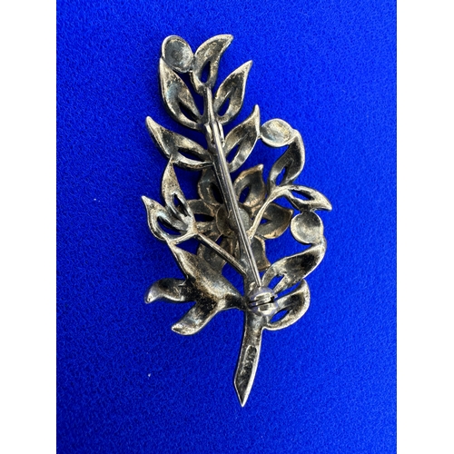 13 - Silver & Marcasite Brooch - stamped 'Silver' 13g