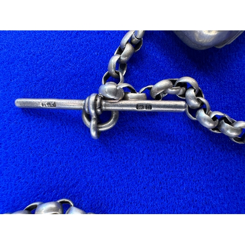 24 - Hallmarked Silver T-Bar & Watch Chain with EPNS Vesta Case & Dog Clip.