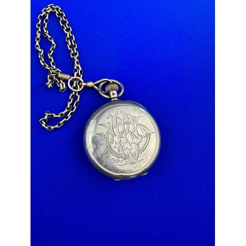 31 - Hallmarked Silver Pocket Watch and Chain - Working. London 1909