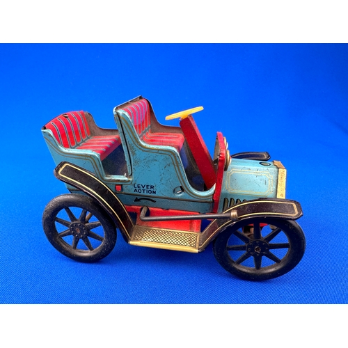 88 - Trademark Toys Japan Tinplate Lever Action Mechanical Car Toy - Blue - Working