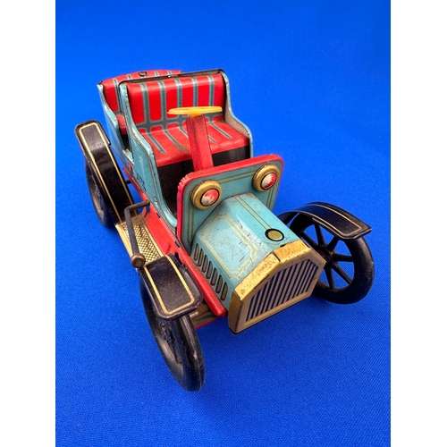 88 - Trademark Toys Japan Tinplate Lever Action Mechanical Car Toy - Blue - Working