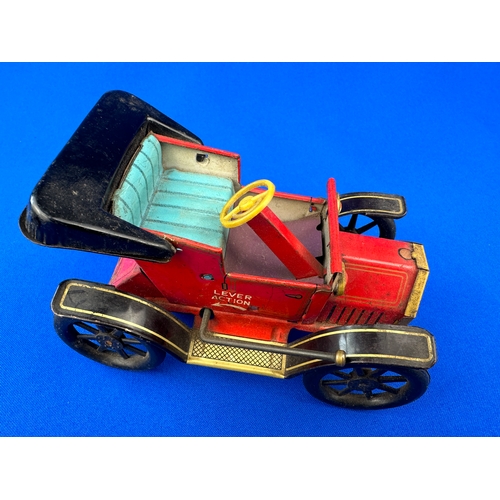 89 - Trademark Toys Japan Tinplate Lever Action Mechanical Car Toy -Red - as found