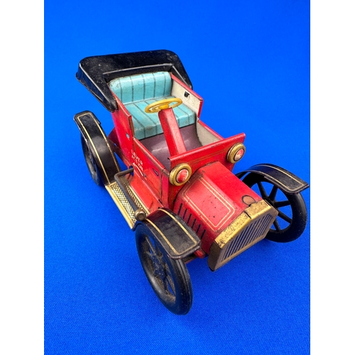 89 - Trademark Toys Japan Tinplate Lever Action Mechanical Car Toy -Red - as found