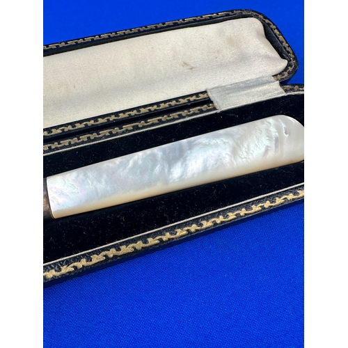 10 - Hallmarked Silver & Mother of Pearl Knife in Presentation Case - Sheffield 1925 85g gross weight