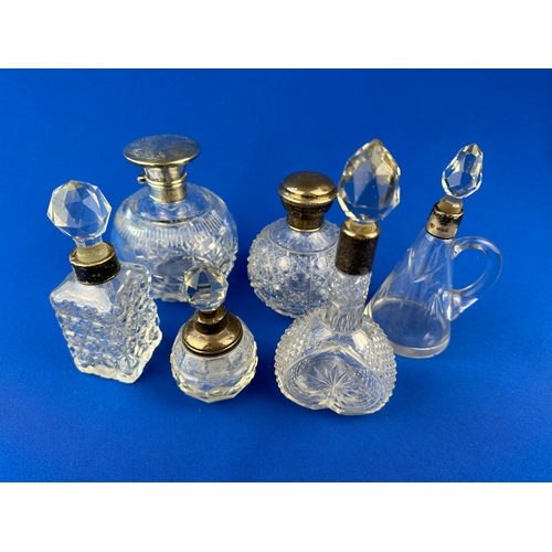 6 - Group of Hallmarked Silver & Glass Scent Bottles