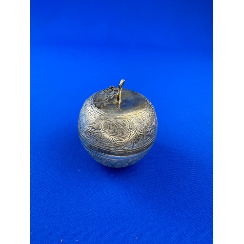 65 - Eastern 900 Silver Apple Shaped Trinket Box 69.3g with Full Egyptian Hallmarks Cairo