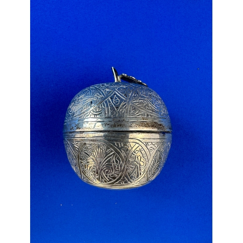 65 - Eastern 900 Silver Apple Shaped Trinket Box 69.3g with Full Egyptian Hallmarks Cairo