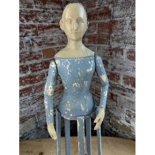 170 - 19th Century Santo Cage Doll, Wood & Guesso Work in Original Paint