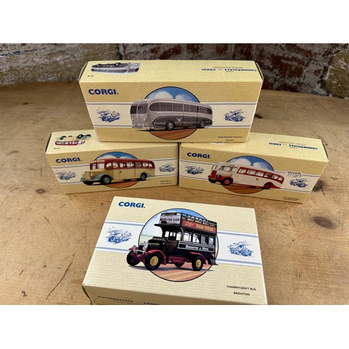 184 - 4 Corgi Busses Boxed Diecast Vehicles including: Thornycroft, Leyland Tiger, Bedford OB & Burlingham... 