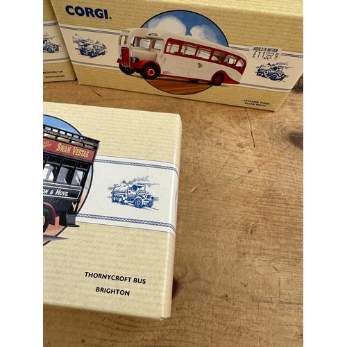 184 - 4 Corgi Busses Boxed Diecast Vehicles including: Thornycroft, Leyland Tiger, Bedford OB & Burlingham... 