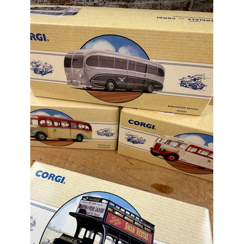 184 - 4 Corgi Busses Boxed Diecast Vehicles including: Thornycroft, Leyland Tiger, Bedford OB & Burlingham... 