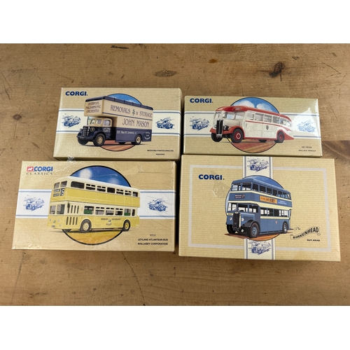 185 - Group of 4 Corgi Busses Boxed Diecast Vehicles including: Bedford Pantechnicon, ABC Regal, Guy Arab ... 