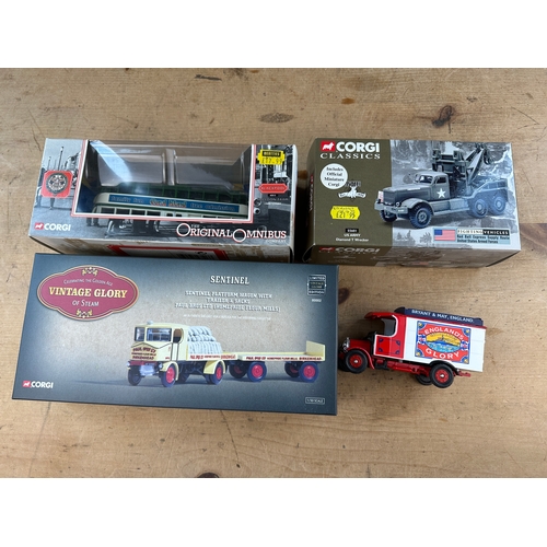 188 - Three Corgi Boxed Diecast Vehicles including, Vintage Glory Sentinel, US Army Diamond T Wrecker & Om... 