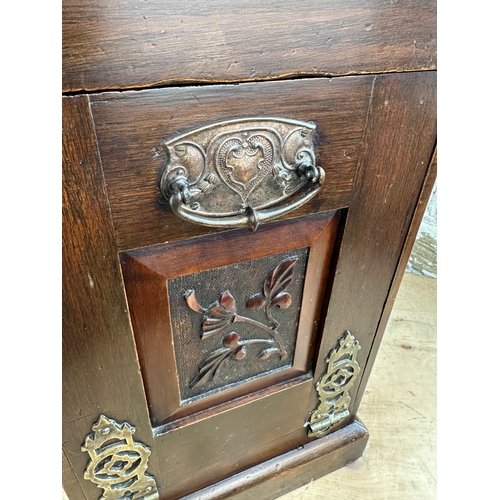 563 - Antique Coal Box with Brass & Copper Fittings