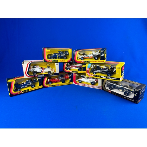 138 - Corgi 1970 Formula One F1 Cars - 9 in Total. Inc. Hesket 308, Elf Tyrell Project 34, JPS Lotus F1 et... 