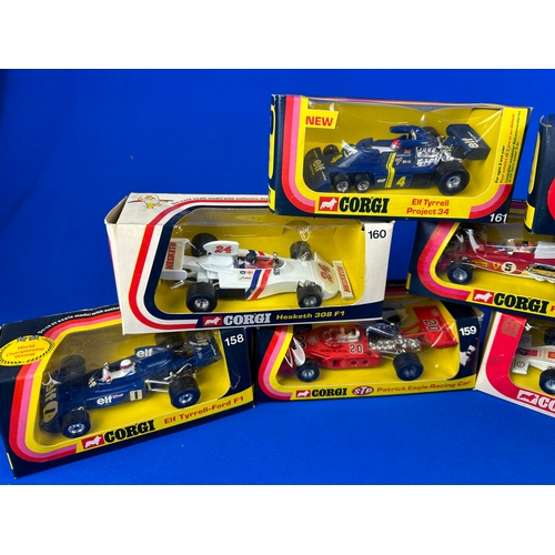 138 - Corgi 1970 Formula One F1 Cars - 9 in Total. Inc. Hesket 308, Elf Tyrell Project 34, JPS Lotus F1 et... 