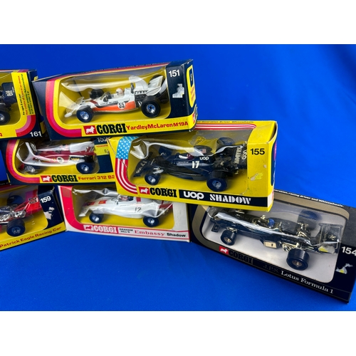 138 - Corgi 1970 Formula One F1 Cars - 9 in Total. Inc. Hesket 308, Elf Tyrell Project 34, JPS Lotus F1 et... 