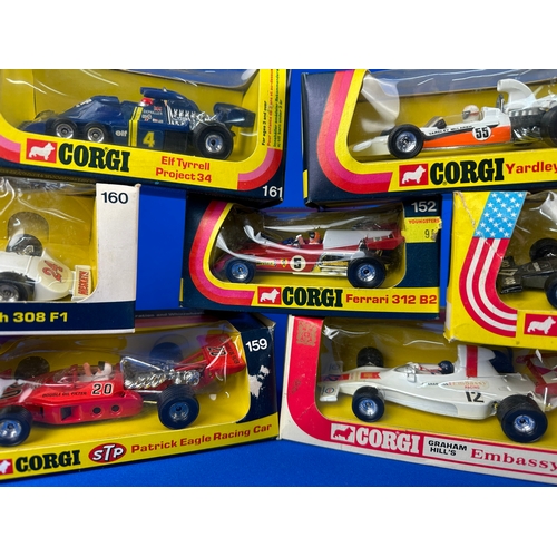 138 - Corgi 1970 Formula One F1 Cars - 9 in Total. Inc. Hesket 308, Elf Tyrell Project 34, JPS Lotus F1 et... 