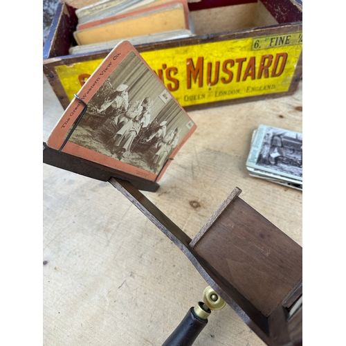 278 - Antique Stereoscope & Card contained in Antique Colman's Mustard Box