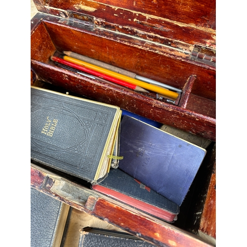 281 - Old Wooden Box containing Ephemera & Old Religious Books