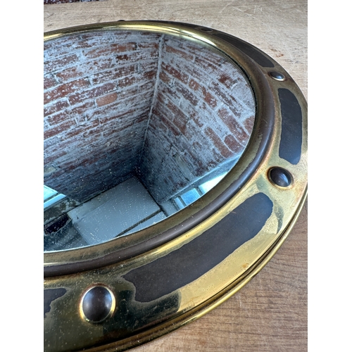 552 - Vintage Brass Convex Mirror