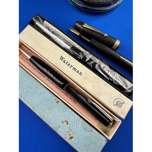 262 - Vintage Ink Bottle, Selsdon Fountain Pen with 14k Gold Nib, Waterman Pen & RMS Queen Elizabeth Pen.