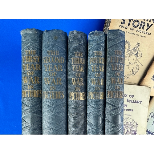 513 - Five Volumes The Year at War in Picture alongside Pre 1941 C. W. Airne Educational Books