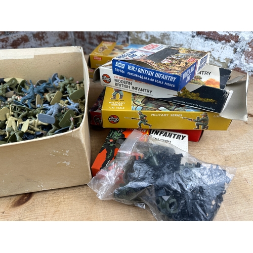 230 - Collection of Vintage Plastic Soldiers mostly by Airfix alongside Empty Airfix Figures Boxes