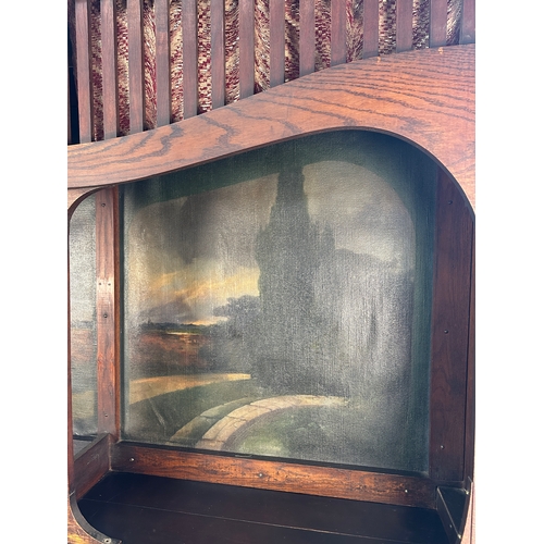 591 - Large Arts & Crafts Sideboard in the style of Edgar Wood. Oil on Canvas Painting, Copper Fittings, R... 