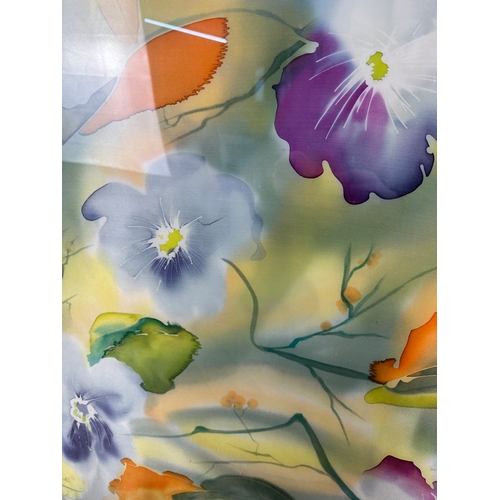 484 - Large Abstract Flowers Painted on Silk singed E.P.