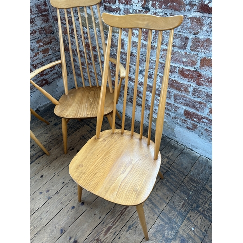 580 - Ercol Model 369 and 369a Windsor Goldsmith Chairs and Carvers in Blonde Elm and Beech