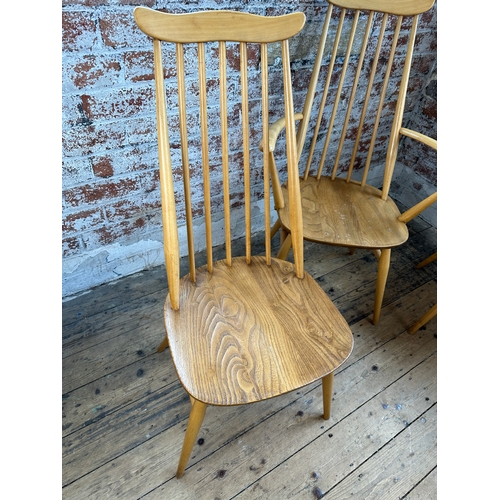 580 - Ercol Model 369 and 369a Windsor Goldsmith Chairs and Carvers in Blonde Elm and Beech