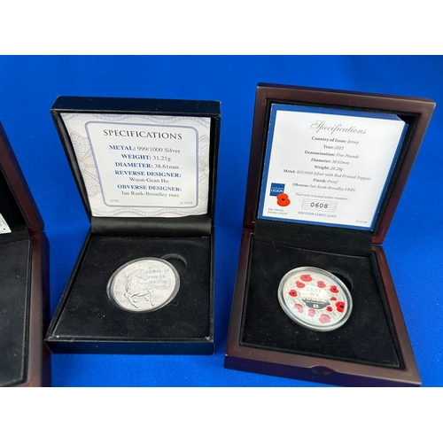 55 - Five Silver Proof Commemorative Coins inc. Numisproof 2oz Quenn elizabeth 90th Birthday, Lest We For... 