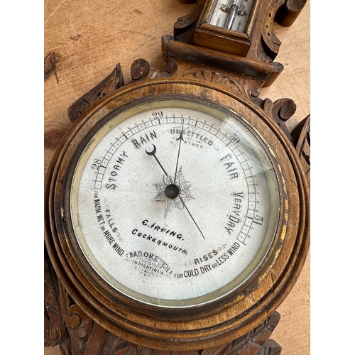 281 - Nicely Carved Antique Barometer with Mercury Thermometer