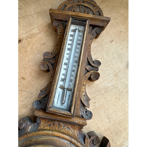 281 - Nicely Carved Antique Barometer with Mercury Thermometer