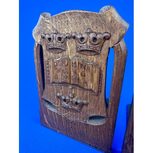 276 - Pair of Hand Carved Oxford University Oak Bookends by Rogers 51 High Street Oxford