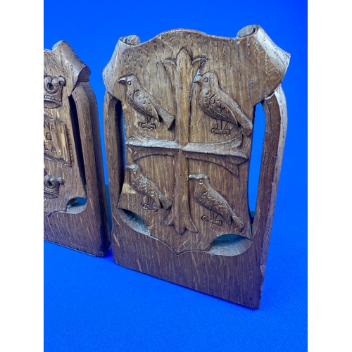 276 - Pair of Hand Carved Oxford University Oak Bookends by Rogers 51 High Street Oxford