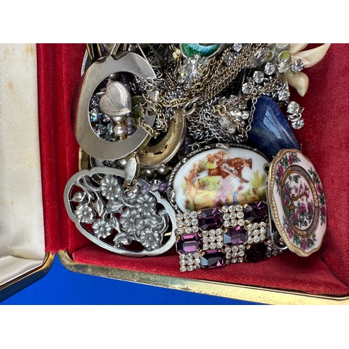 283 - Box of Vintage Costume Jewellery including Silver & Butterfly Wing Brooch