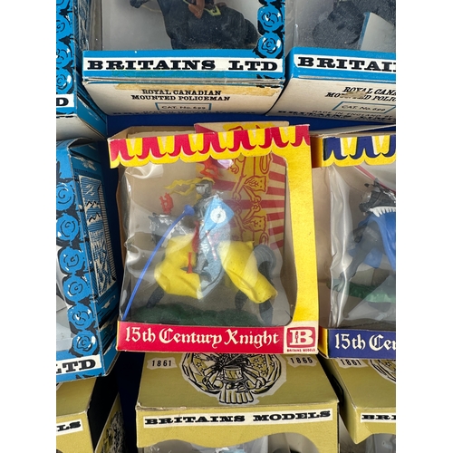 135 - 10 Boxed Britains Mounted Plastic Models - Knights x2, American Civil War x3, Canadian Mounted Polic... 