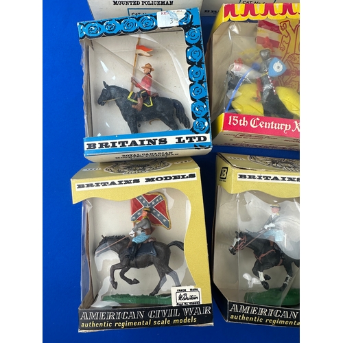 135 - 10 Boxed Britains Mounted Plastic Models - Knights x2, American Civil War x3, Canadian Mounted Polic... 