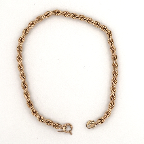 17 - 9ct Gold Rope Chain Bracelet 1.77g 18cm