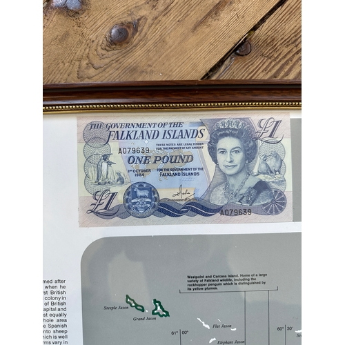 226 - Falkland Islands Falklands War Dated Notes - Framed with Vintage Uncirculated Falklands £1 Banknote