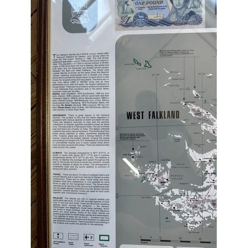 226 - Falkland Islands Falklands War Dated Notes - Framed with Vintage Uncirculated Falklands £1 Banknote