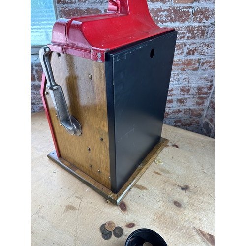 227 - 1940's Mills Golden Nugget One Arm Bandit Machine In Working Order. Needs a little TLC to make perfe... 