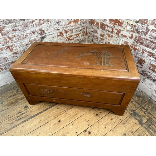 415 - Oriental Carved Camphor Blanket Box - 93 x 45 x 49cm