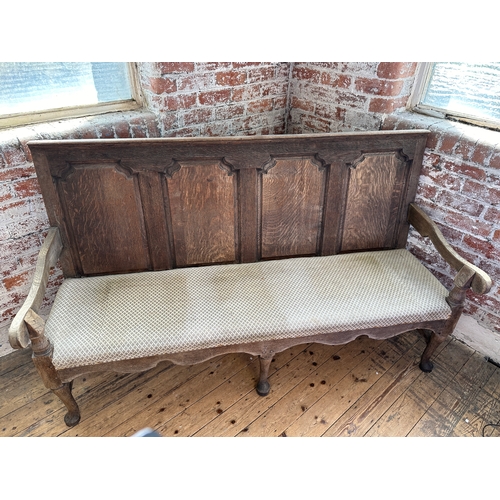 416 - Solid Georgian Oak Settle - Four Panel Back - 183cm x 110 cm