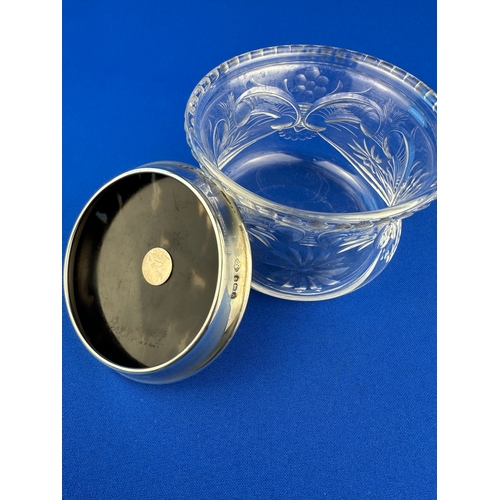 15 - Art Deco Tortoiseshell & Hallmarked Silver Lidded Etched Glass Pot - Birmingham 1925