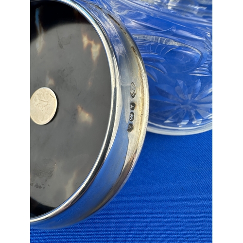 15 - Art Deco Tortoiseshell & Hallmarked Silver Lidded Etched Glass Pot - Birmingham 1925