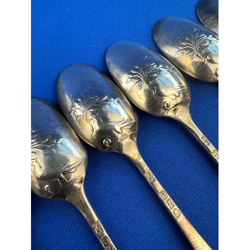 18 - Victorian Set of Six Picture Back Hallmarked Silver Teaspoons 88.75 - London 1900